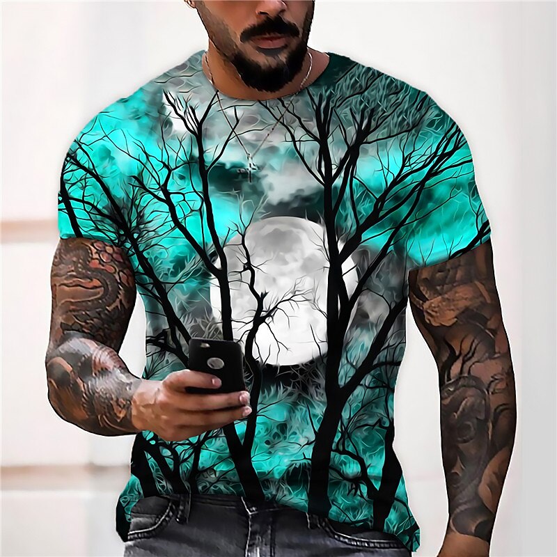 Men's Unisex Moon Spooky Moon Graphic Prints Shirt T Shirt Tee Short Sleeve T shirt 3D Print Crew Neck Shirt Designer Casual Big and Tall Halloween Daily Holiday Wine Yellow Red Summer Clothing