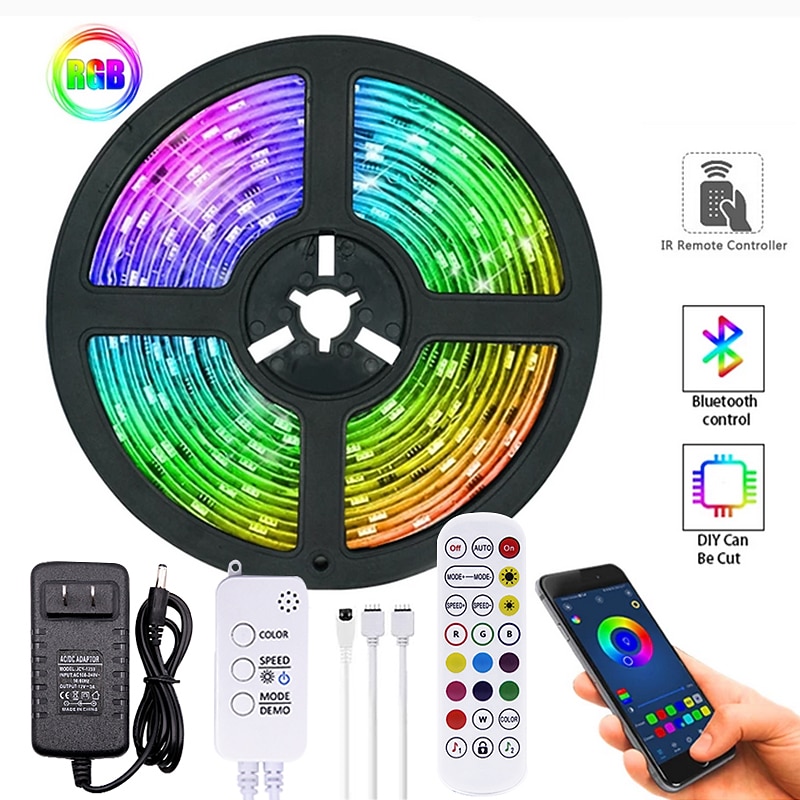 LED Strip Lights Bluetooth Music Sync 40/30/20/10m Color Changing LED Strip 40 Keys Remote Sensitive Built in Mic App Controlled LED Lights 5050 RGB APP Remote Mic 3 Button Switch2