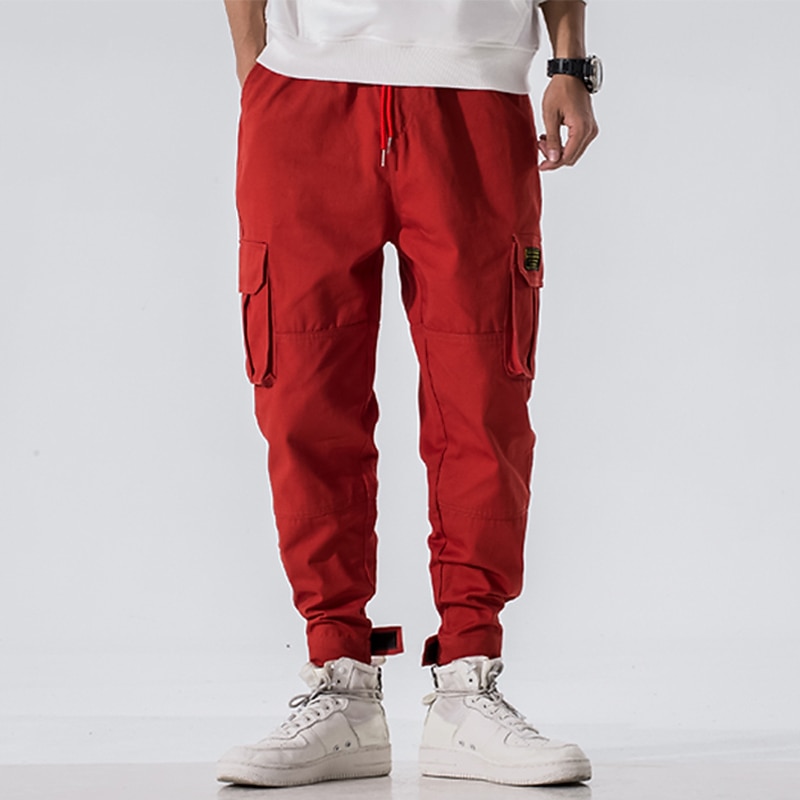 Men's Cargo Pants Cargo Trousers Joggers Trousers Drawstring Elastic Waist Multi Pocket Plain Comfort Outdoor Full Length Casual Daily Streetwear Casual Loose Fit ArmyGreen Red Inelastic4