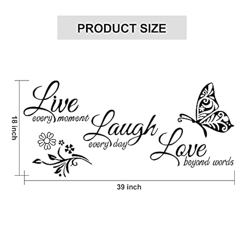 3PC inspirational wall stickers acrylic mirror wall sticker live every moment, laugh every day, love beyond words text sticker decal art family stickers DIY Home Decoration Wall Decal2