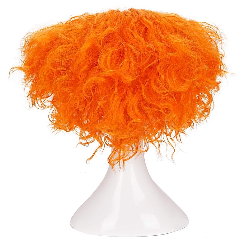 Mad Hatter Short Messy Curly Orange Wigs Unisex Heat Resistant Hair for Cosplay  Holloween Party Carnival Wigs4