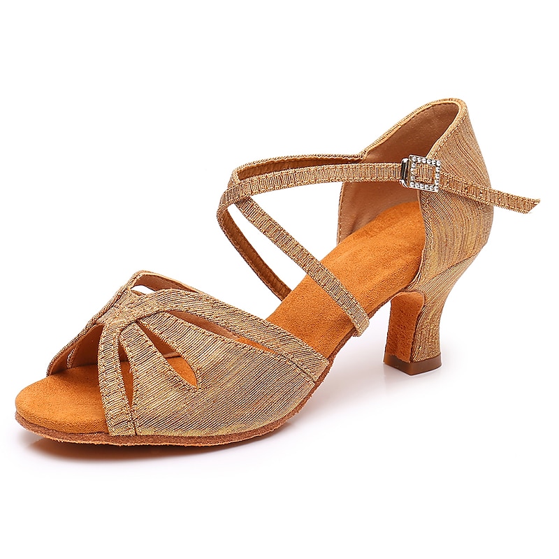 Women's Gold Strappy Latin Dance Shoes – Suede Sole Performance Heels for Salsa, Ballroom & Practice2
