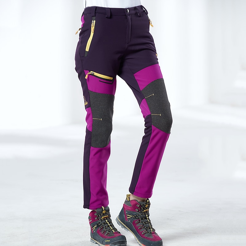 Women's Fleece Lined Pants Hiking Pants Trousers Softshell Pants Winter Outdoor Thermal Warm Waterproof Windproof Insulated 5 Zipper Pocket Elastic Waist Bottoms Pants Purple Army Green Dark Gray4