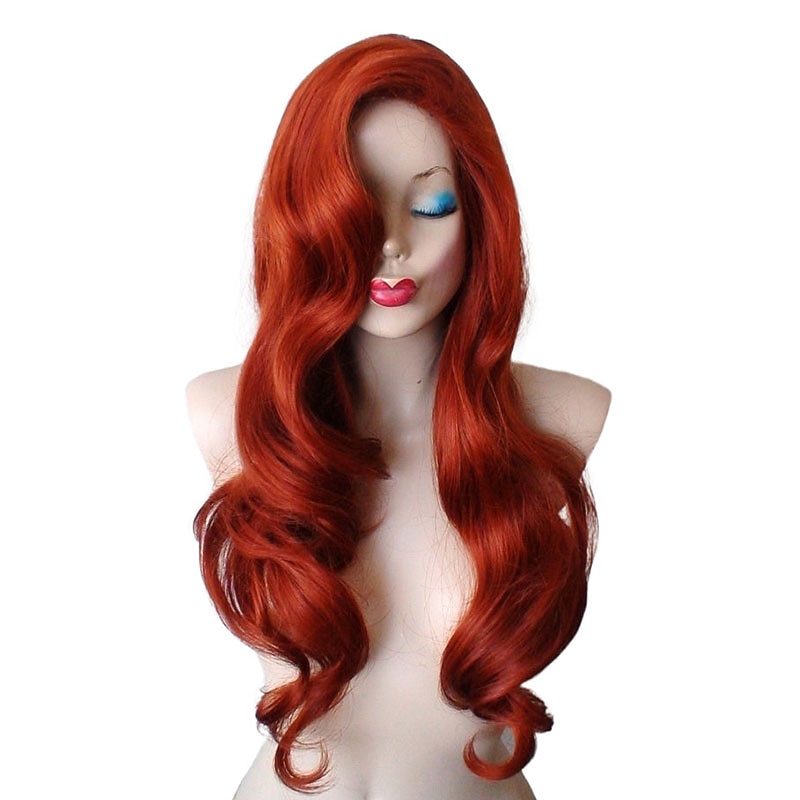 Mermaid Wig Jessica Rabbit Wavy Long Copper Red Hair Little Mermaid Princess Ariel Heat Resistant Cosplay Costume Wig Halloween Wigs2