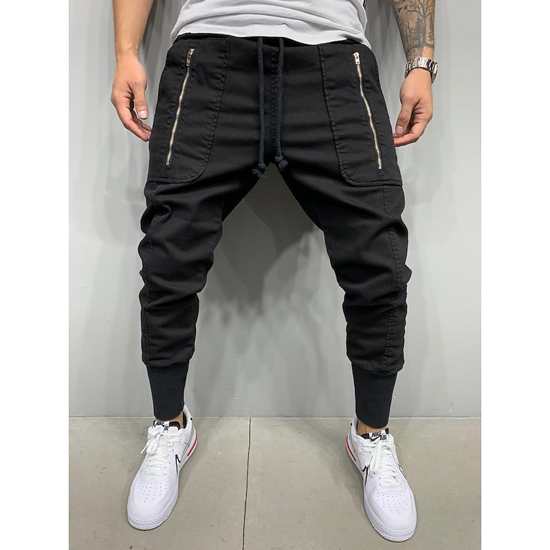 Men's Cargo Pants Cargo Trousers Joggers Trousers Elastic Waist Zipper Pocket Multi Pocket Plain Outdoor Sports Full Length Casual Sports Sports Athleisure Loose Fit ArmyGreen Black Micro-elastic