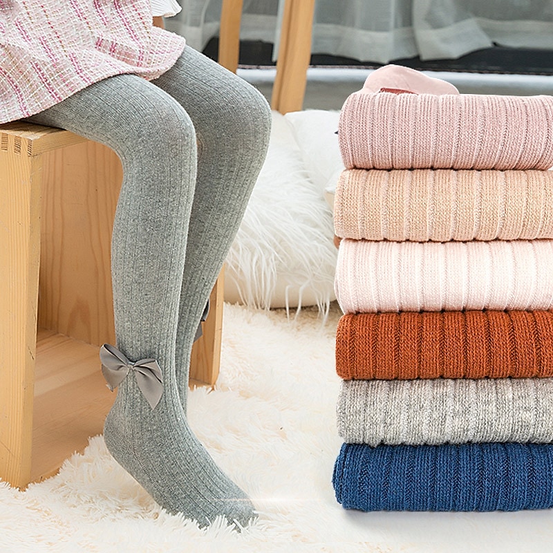 Kids Girls' Leggings Tights Light Pink White Black Striped Fall Winter Casual Socks Indoor / Spring / Cotton