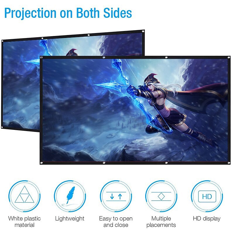 Projection Screen 16:9  HD Folding Screen Portable Home Outdoor KTV Office 3d Projection Screen for Home Theater (150"/120"/84"/72"/60")3