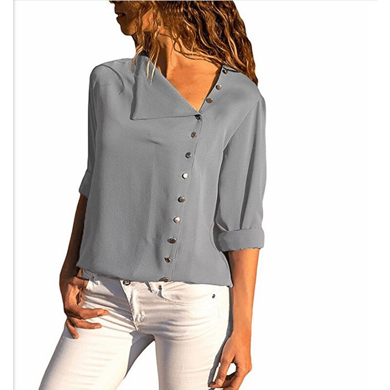 Women's Shirt Blouse Plain Streetwear Basic Long Sleeve Shirt Collar Regular Tops Weekend Easter Buttons Black White Yellow Pink Navy Blue Spring Fall4