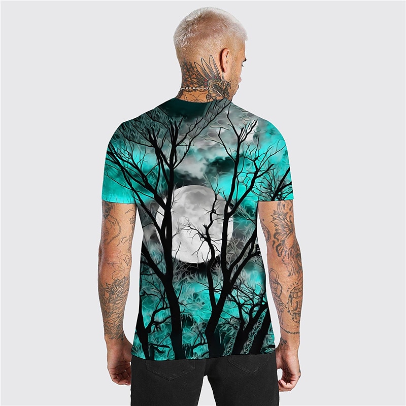 Men's Unisex Moon Spooky Moon Graphic Prints Shirt T Shirt Tee Short Sleeve T shirt 3D Print Crew Neck Shirt Designer Casual Big and Tall Halloween Daily Holiday Wine Yellow Red Summer Clothing2