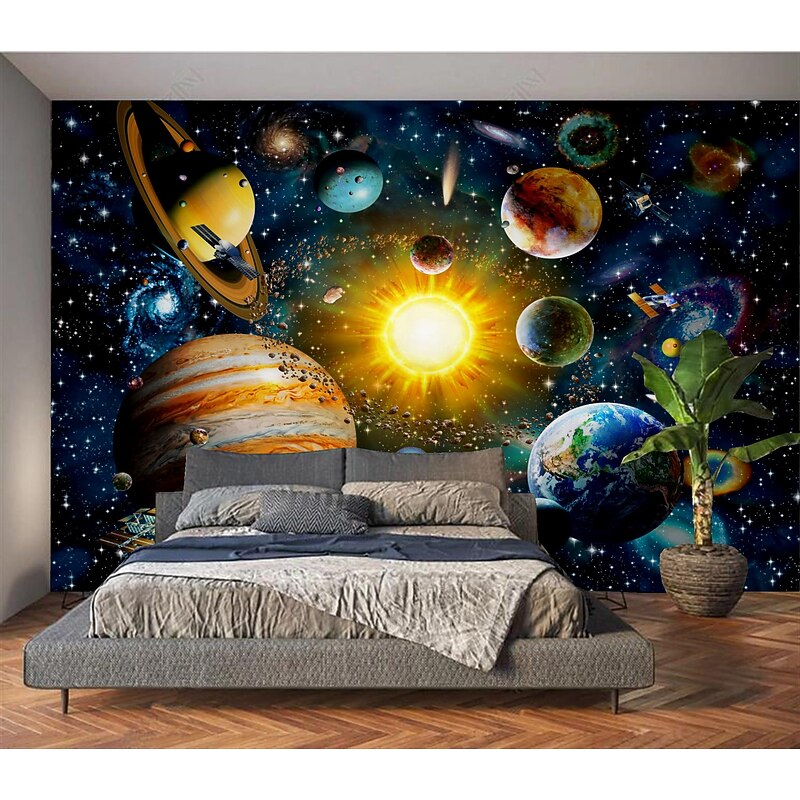 Mural Wallpaper Wall Sticker Covering Print Peel and Stick Self Adhesive  Children Cartoon Planet World Party Birthday PVC Vinyl Home Decor4
