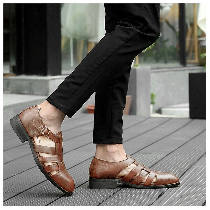 Men's Brown Faux Leather Fisherman Sandals with Buckle Strap and Rugged Sole for Comfortable Outdoor Wear4