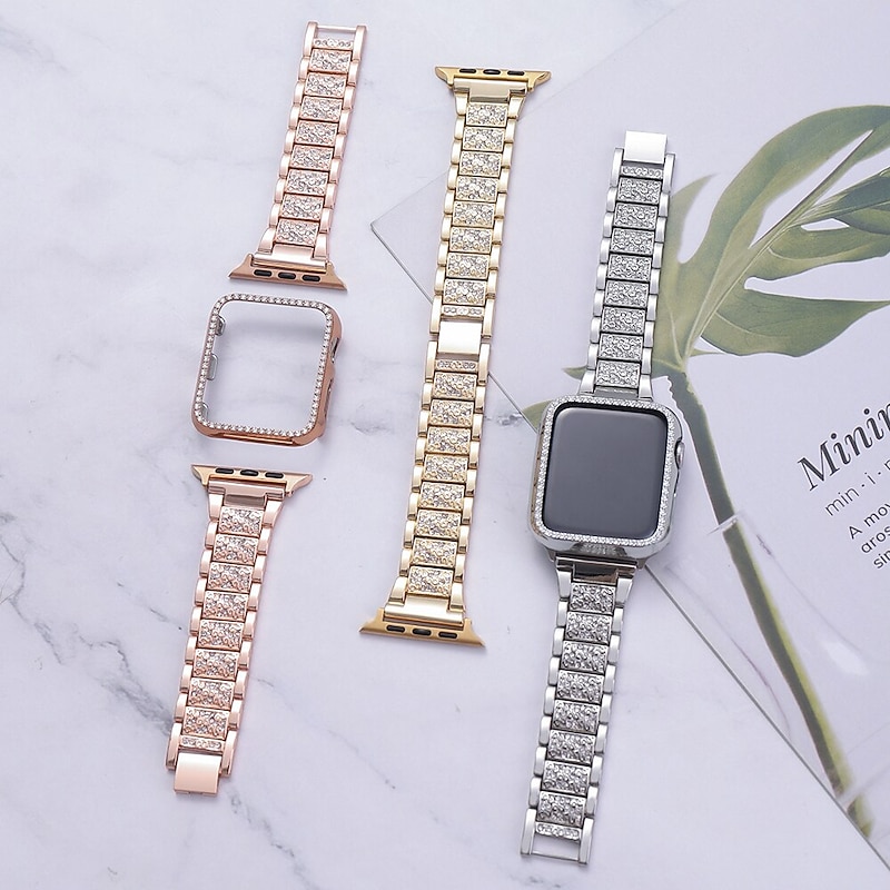 Jewelry Bracelet Compatible with Apple Watch band 38mm 40mm 41mm 42mm 44mm 45mm 49mm with Case Luxury Stainless Steel Rhinestone Strap Replacement Wristband for iwatch Series Ultra 8 7 SE 6 5 4 3 2 13