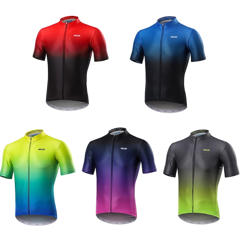 Men's Cycling Jersey Gradient Short Sleeve Bike Jersey with 3 Rear Pockets Reflective Strips Back Pocket Elastic Anti-skidding Sports Black Yellow Dark Purple Clothing Apparel2