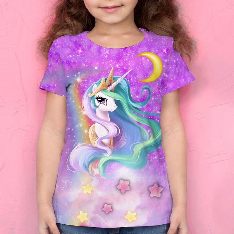 Girls' 3D Animal T shirt Tee Short Sleeve 3D Print Summer Active Polyester Kids 4-12 Years Daily Wear Regular Fit4