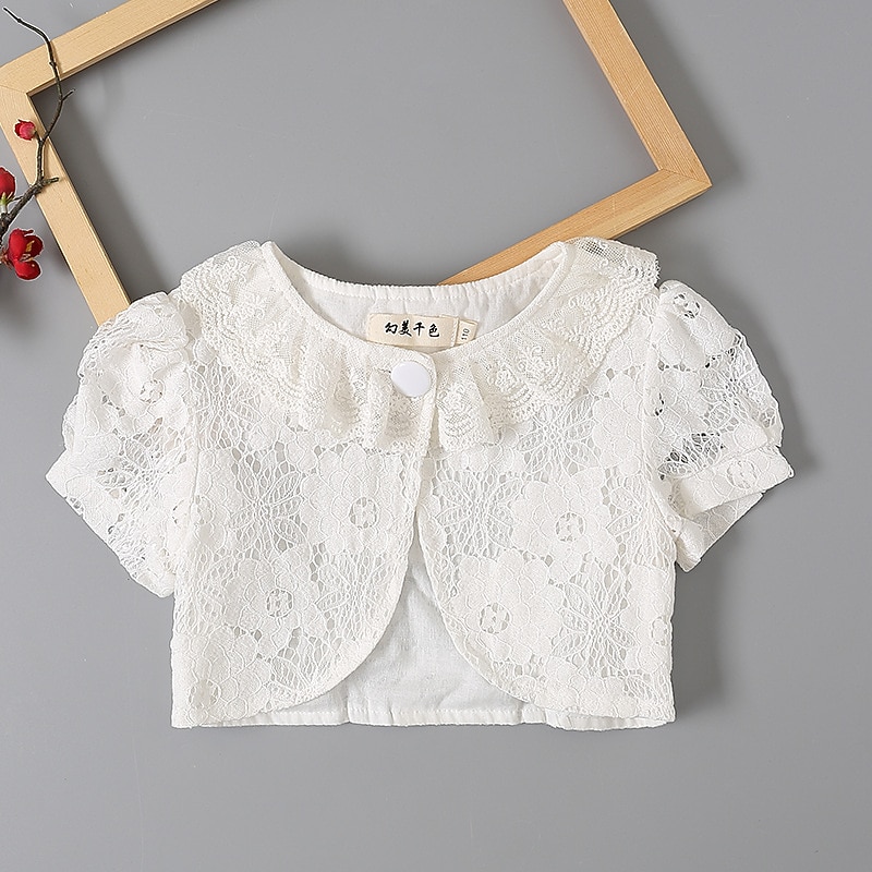 Girls Jacket Coat Short Sleeve Lace Flower Short Jacket Wedding Party Baby Girl Clothes Outerwear2