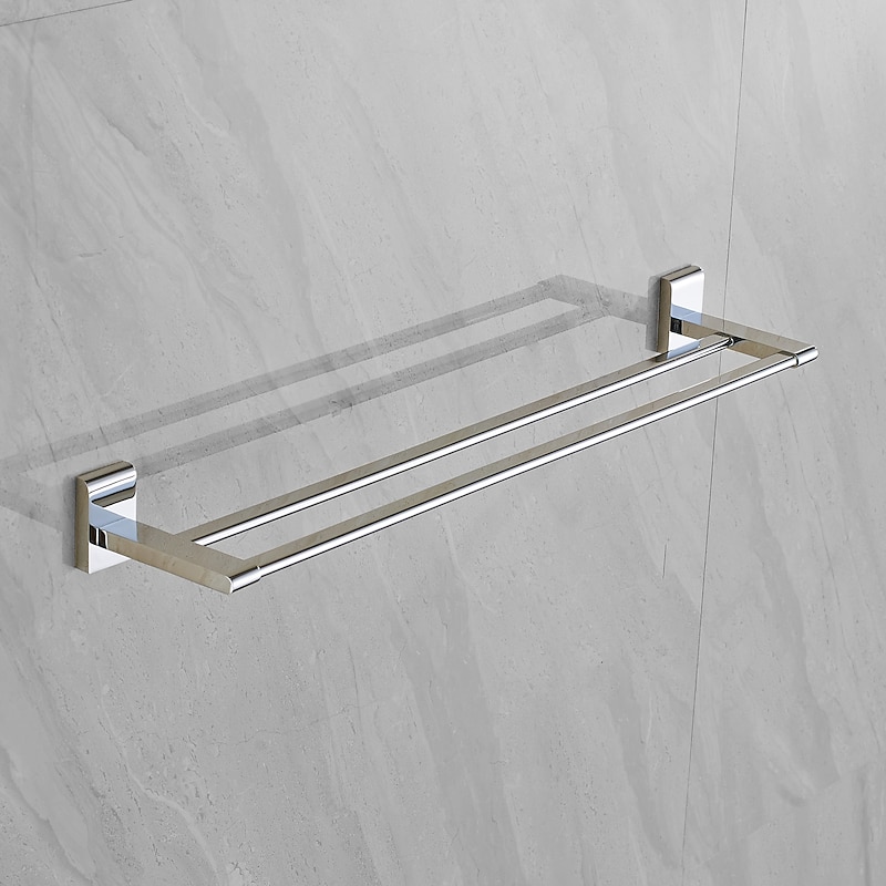 Bathroom Double-layer Space Aluminum Towel Rack Wall Mounted Perforated Installation Towel Rack