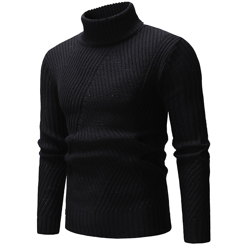 Men's Turtleneck Sweater Pullover Sweater Jumper Knit Knitted Solid Color Turtleneck Stylish Casual Daily Clothing Apparel Fall Winter Black Light Grey S M L2