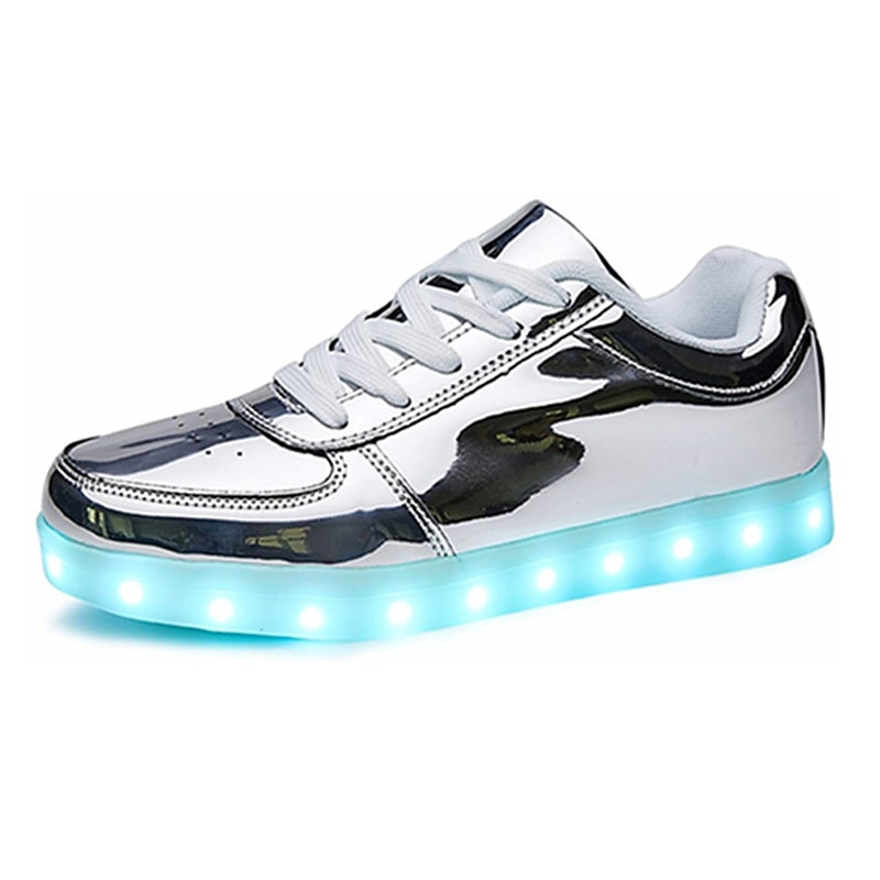 White Men's LED Light-Up Sneakers with Lace-Up Closure for Trendy and Nighttime Wear