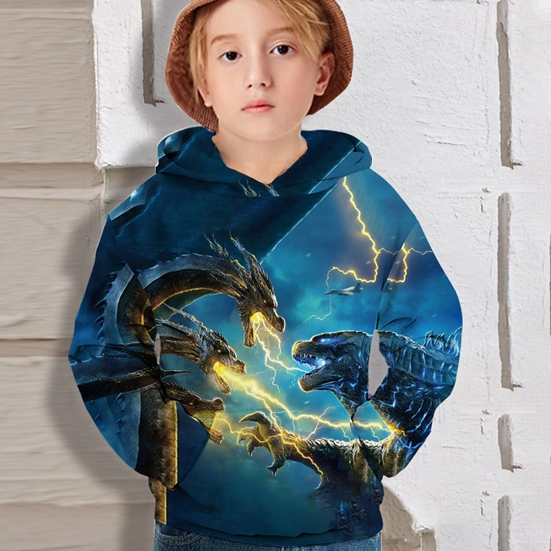 Boys 3D Dragon Hoodie Long Sleeve 3D Print Fall Active Kids 4-12 Years Daily Regular Fit3