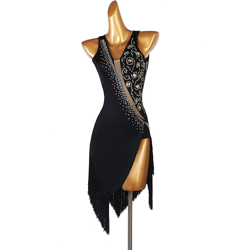 Latin Dance Dress Tassel Crystals / Rhinestones Women's Performance Daily Wear Sleeveless Spandex