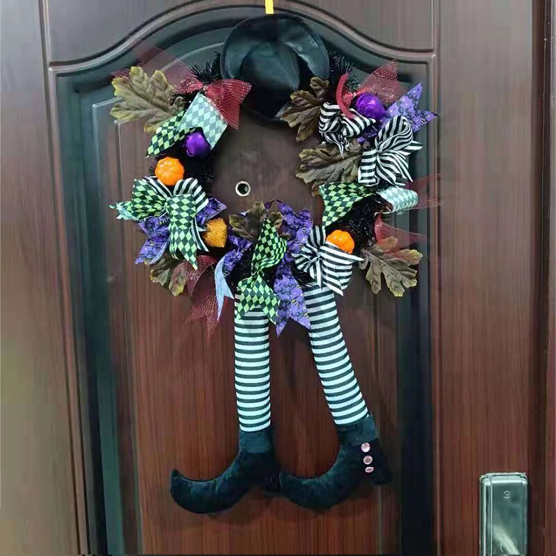 Halloween Wreath Door Hanging Wreath Skeleton Haunted House Decoration Pendant3