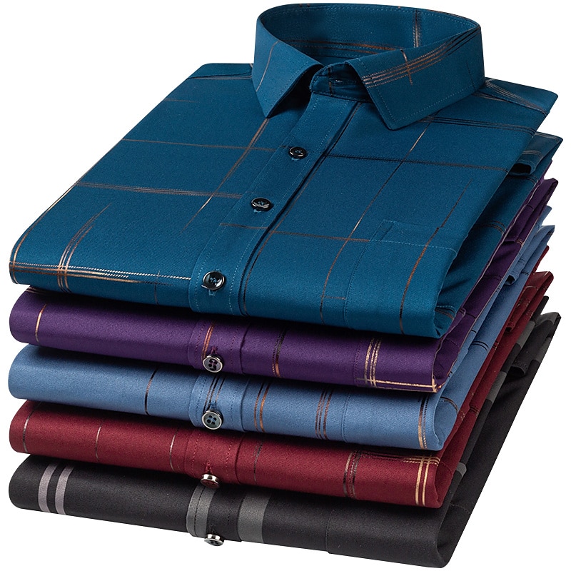 Men's Dress Shirt Non Iron Shirt Wedding Work Black / Red Black / Gray Black White Long Sleeve Square Neck Summer Clothing Apparel Print