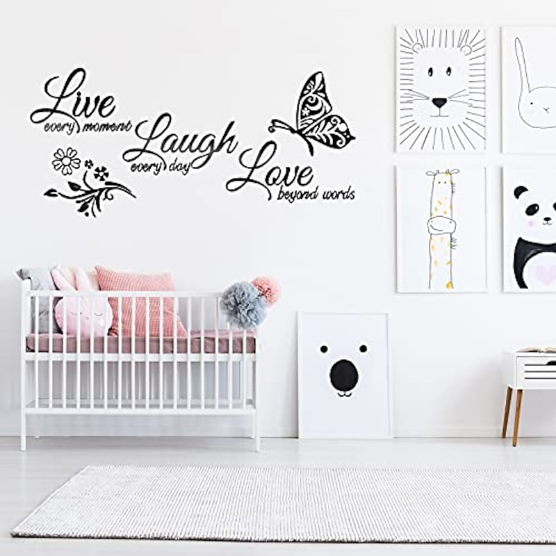 3PC inspirational wall stickers acrylic mirror wall sticker live every moment, laugh every day, love beyond words text sticker decal art family stickers DIY Home Decoration Wall Decal4