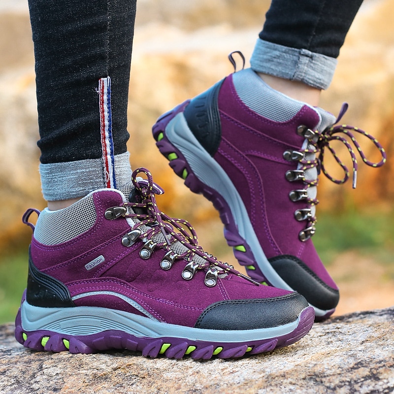 Women's Waterproof Purple Hiking Boots with Lace-Up Closure and Cushioned Sole - Ideal for Outdoor Adventures