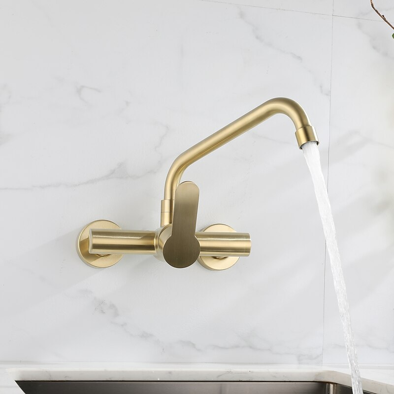 Kitchen faucet - Single Handle Two Holes Brushed Gold Pot Filler Wall Mounted Contemporary Kitchen Taps3