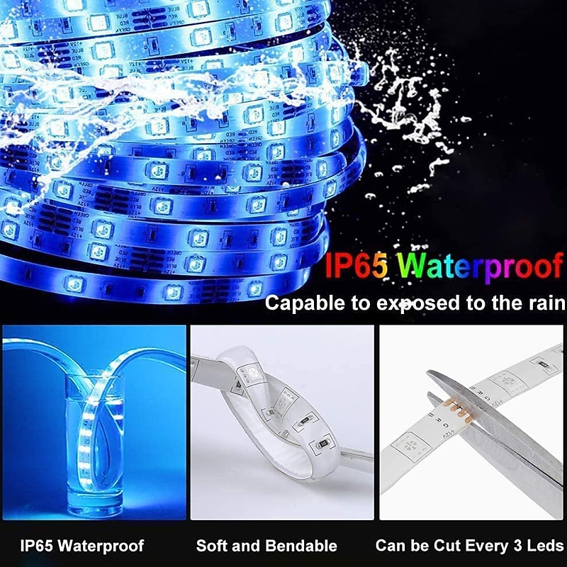 LED Strip Lights Waterproof 10M(2x5M) Flexible LED Strip Lights RGB Tiktok Lights 2835 600LEDs 8mm 44Keys IR Remote Controller4