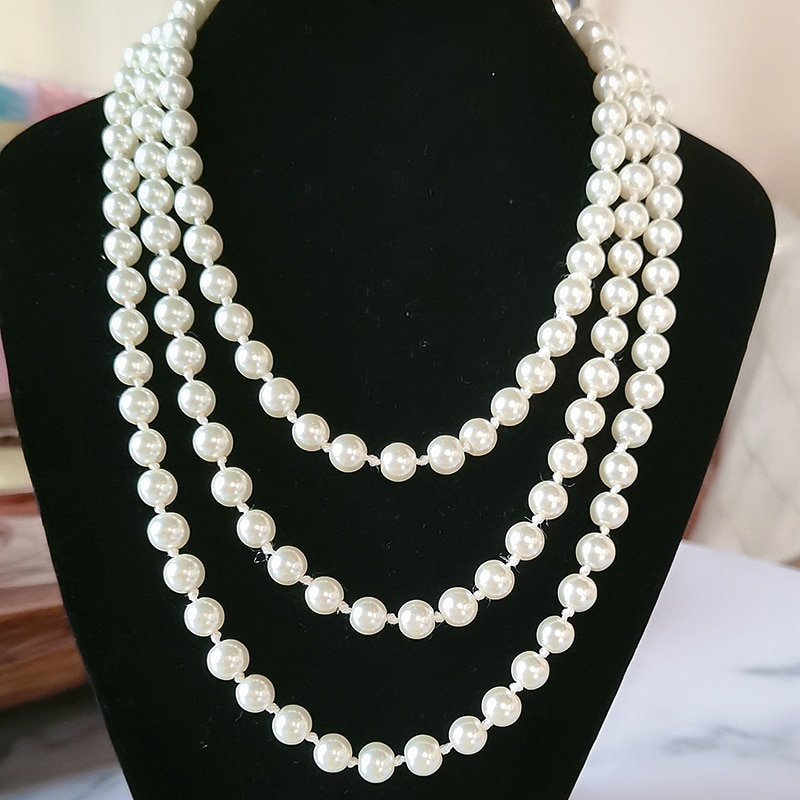 Beaded Necklace Imitation Pearl Women's Simple Romantic Vintage Beads Round Necklace For Street Gift Daily / Long Necklace4