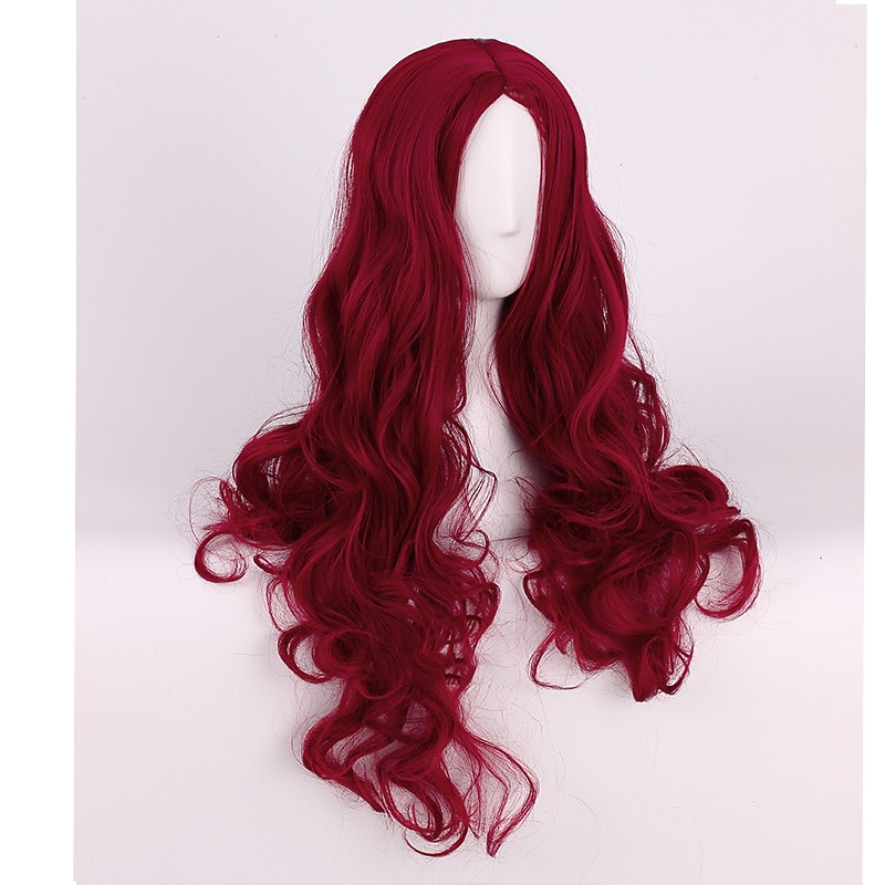 Poison Ivy Cosplay Wigs 70Cm Wine Red Long Wavy Heat Resistant Synthetic Hair Wig Halloween Wigs2