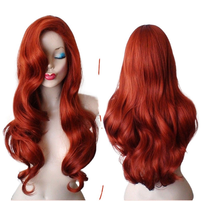 Mermaid Wig Jessica Rabbit Wavy Long Copper Red Hair Little Mermaid Princess Ariel Heat Resistant Cosplay Costume Wig Halloween Wigs