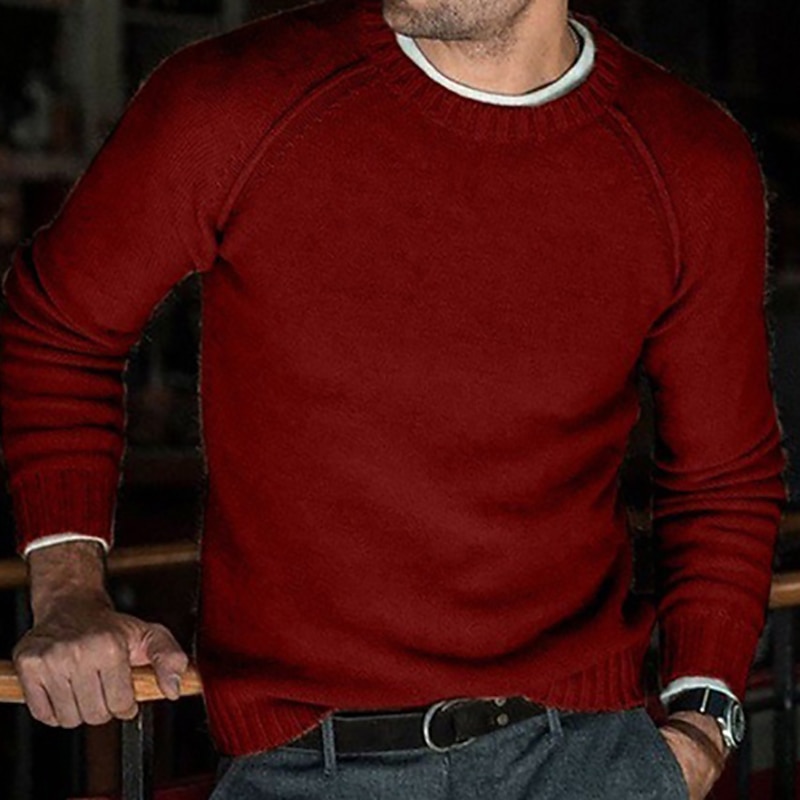 Men's Sweater Pullover Knit Knitted Solid Color Crew Neck Stylish Vintage Style Daily Clothing Apparel Winter Fall Green Black S M L4