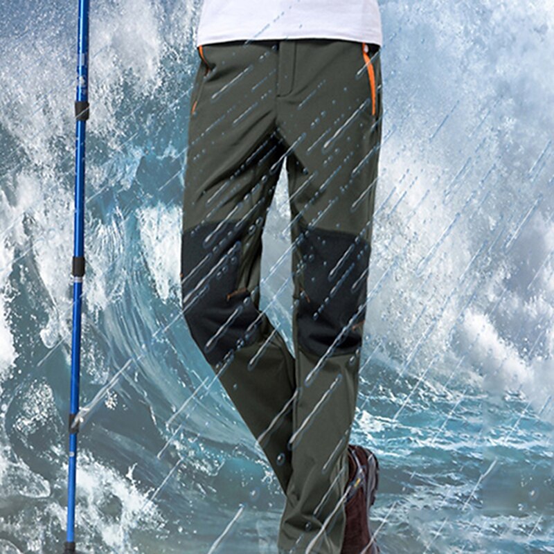 Men's Hiking Pants Trousers Fleece Lined Pants Softshell Pants Winter Outdoor Thermal Warm Windproof Multi Pockets Sweat wicking Bottoms Elastic Waist Zipper Pocket Black Army Green Hunting Ski2