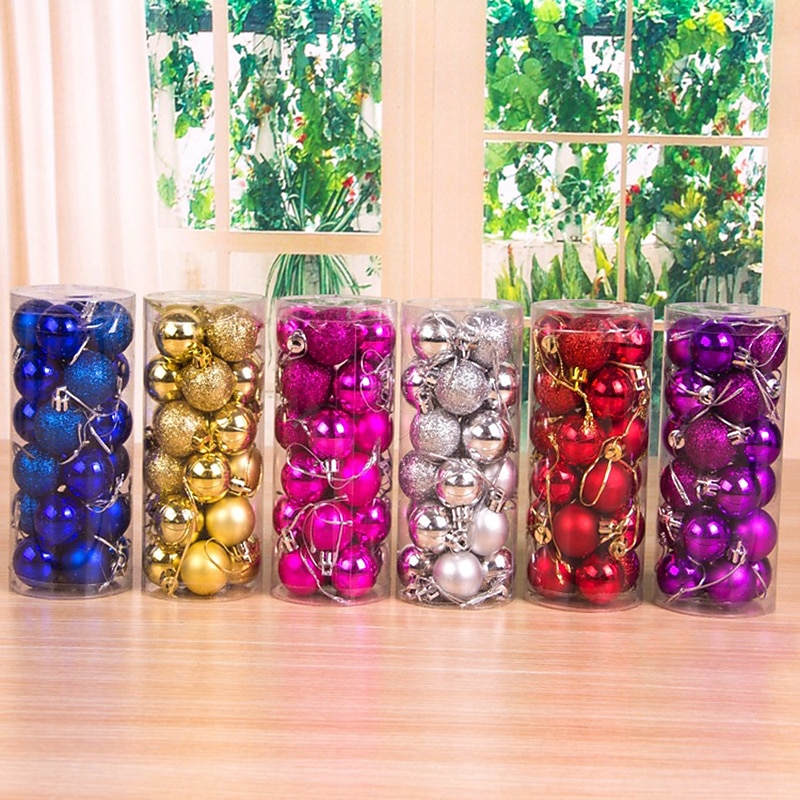 24pcs Christmas Baubles Ball Ornaments Xmas Decoration, 6cm Bright Electroplated Plastic Balls, Hanging Decorations for Christmas Tree, Holiday, Party and Gift