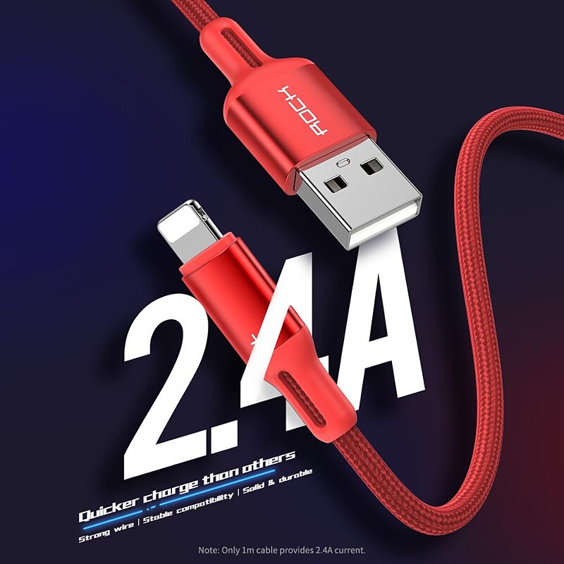 iPhone Charger 3.3ft 6.6ft ROCK Lightning Cable iPhone Charging Cord 2.4A Fast Charging Nylon Braided USB Cable Compatible with iPhone 14 Pro Max 13 Pro 12 11 XS Max 8 Plus 7