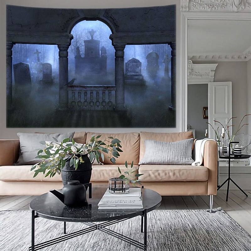 Tapestry Spooky Skull Scary Pattern Wall Hanging Tapestry Wall Carpet Wall Art Wall Decoration Tapestry Wall Decoration Graveyard4