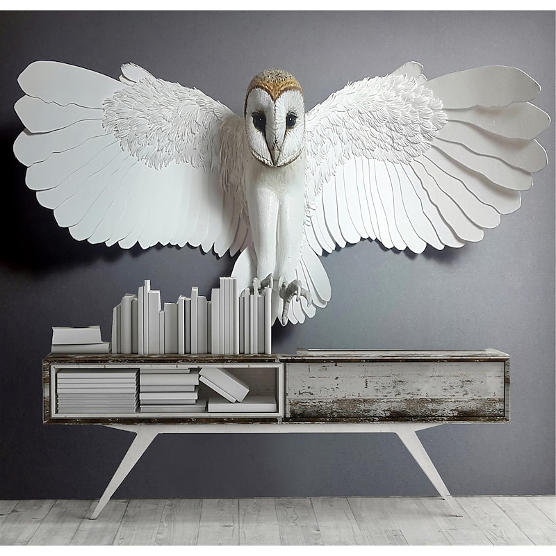 Mural Wallpaper Wall Sticker Covering Print Peel and Stick Self Adhesive Animal White Cute Owl Faux 3D PVC / Vinyl Home Decor4