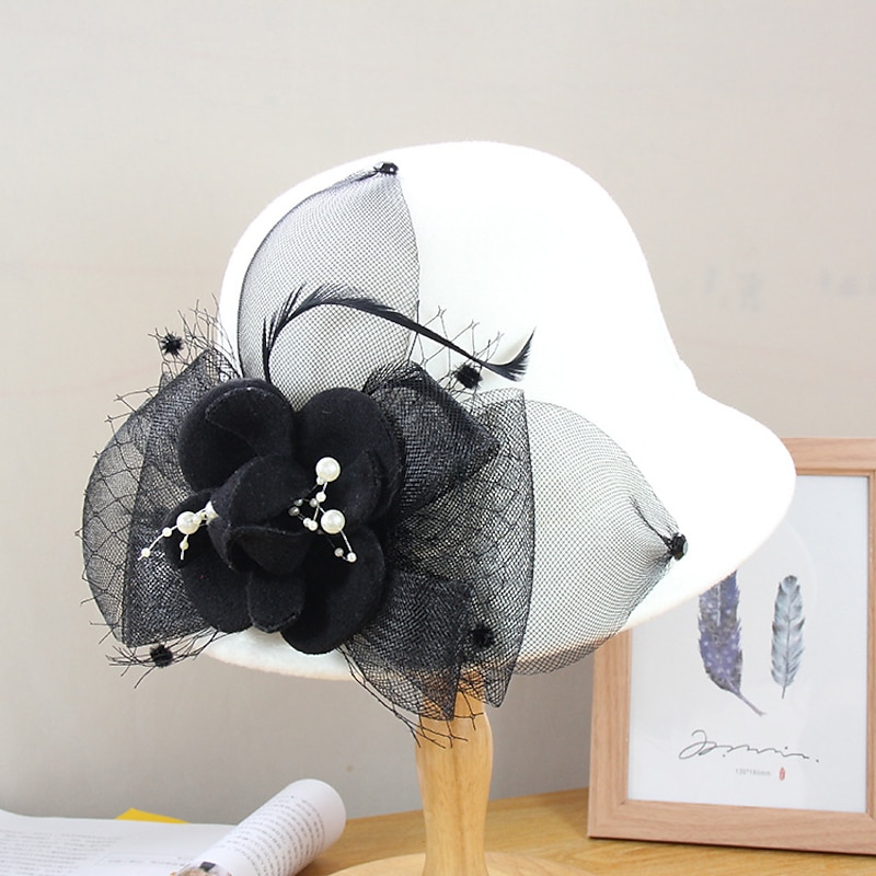 Women's Party Hat Party Wedding Special Occasion Flower Flower Camel Black Hat White Gray Fall Winter Spring2