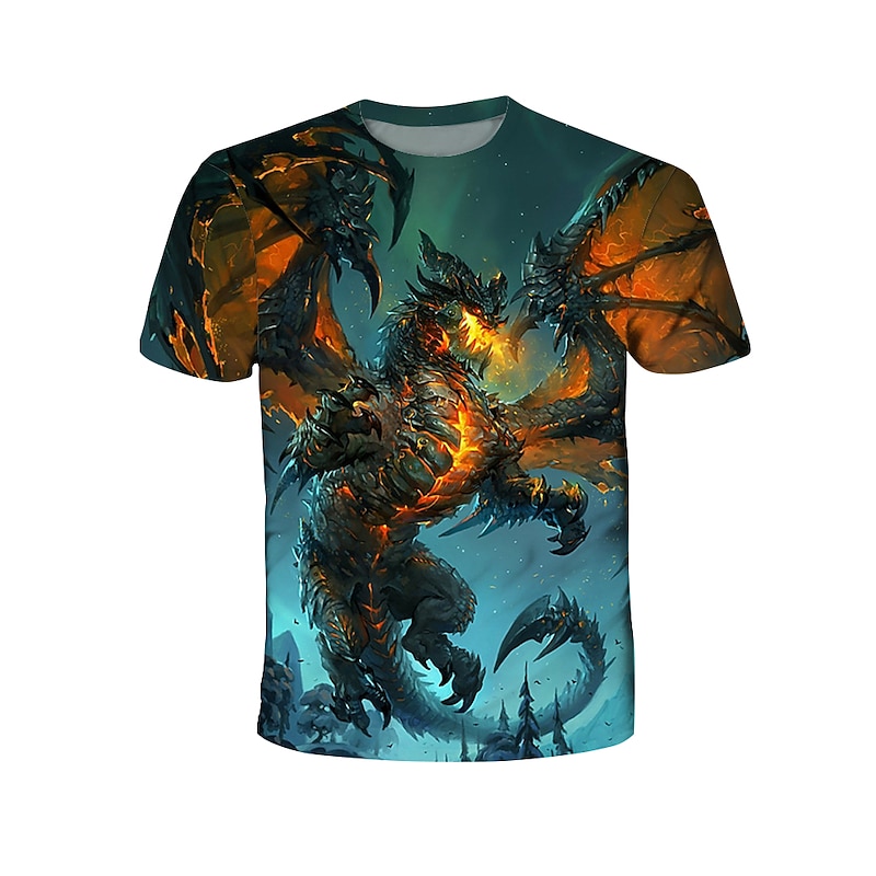Boys 3D Animal Dragon T shirt Short Sleeve 3D Print Summer Active Cool Kids 3-12 Years School Outdoor Daily Regular Fit4