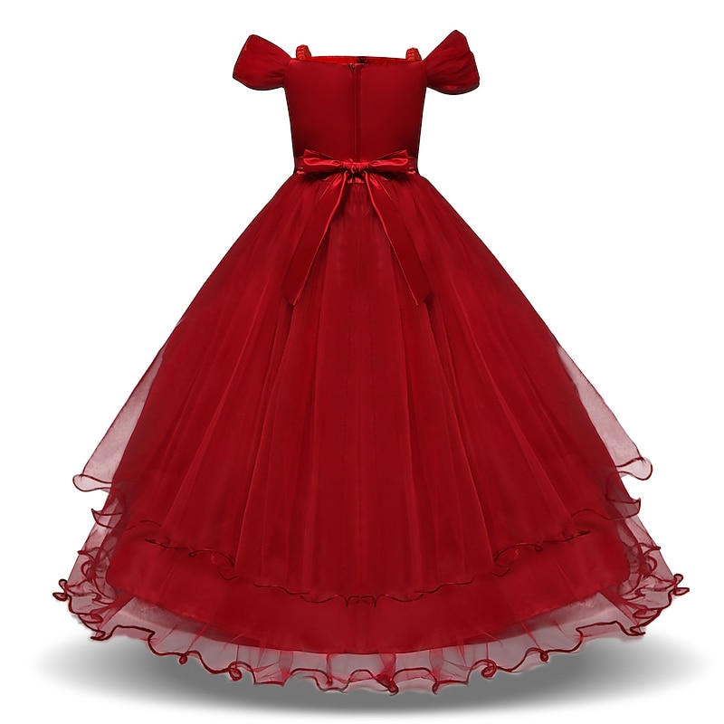 Kids Girls' Dress Floral Short Sleeve Daily Vacation Embroidered Puff Sleeve Cute Princess Sweet Lace Tulle Maxi Tulle Dress Summer Fall Winter 1-4 Years Pink Red Dark Blue2