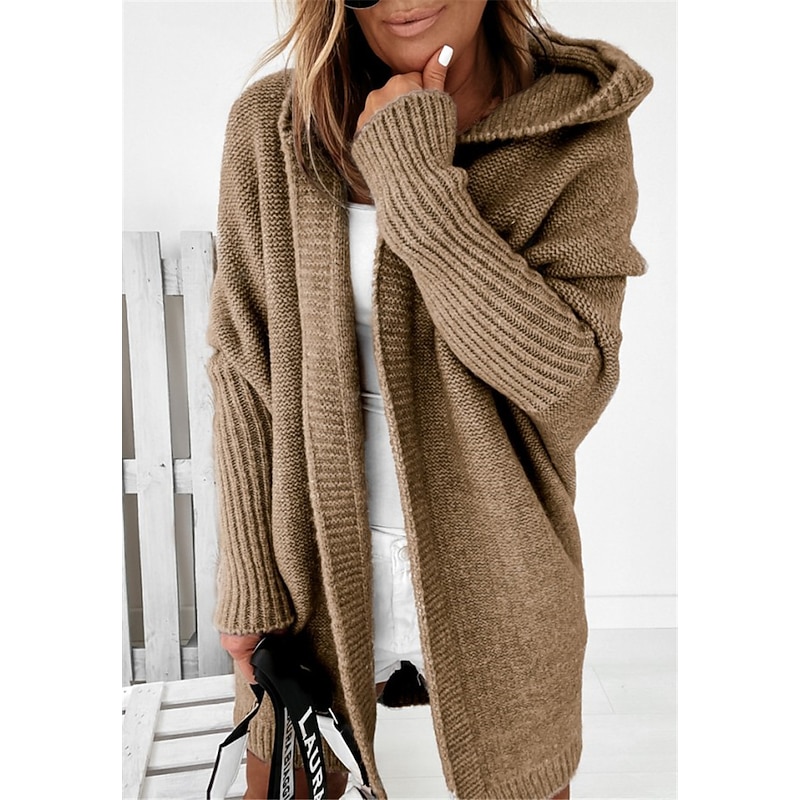 Women's Cardigan Hooded Solid Color Stylish Basic Casual Long Sleeve Loose Sweater Cardigans Hooded Open Front Fall Winter Denim Purple / Holiday / Going out2