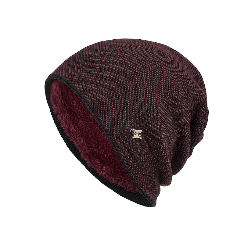 Men's Beanie Hat Wine Red Black Knit Knitted Fashion Sports & Outdoors Casual Sports & Outdoor Daily Holiday Letter Pure Color Warm2