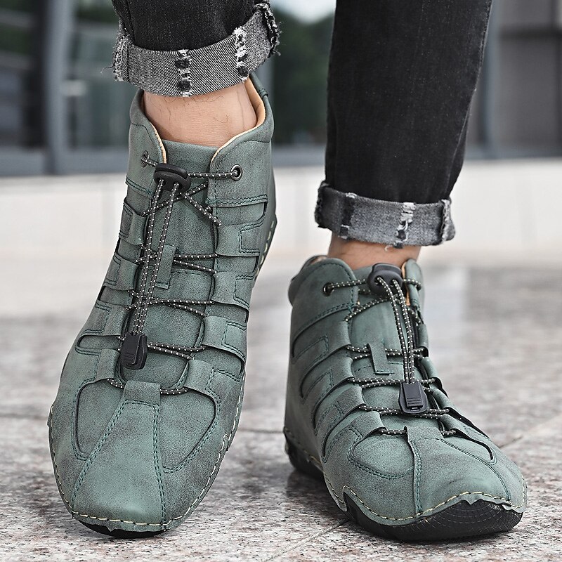 Men's Boots Casual Shoes Plus Size Handmade Shoes Comfort Shoes Business Classic Casual Outdoor Daily Leather Pigskin Warm Non-slipping Height-increasing Booties / Ankle Boots Elastic Band Black3