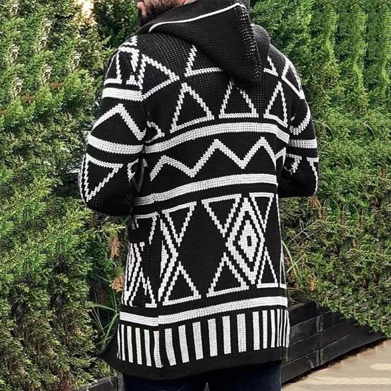Men's Sweater Cardigan Knit Knitted Abstract V Neck Stylish Vintage Style Daily Wear Clothing Apparel Winter Fall Black M L XL2