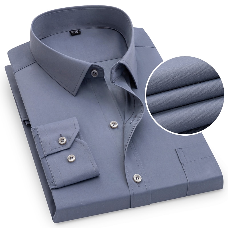 Men's  Dress Shirt Solid Color Square Neck Light Pink Green Purple Navy Blue Light Blue Casual Daily Long Sleeve collared shirts Clothing Apparel Designer / Regular Fit / Work