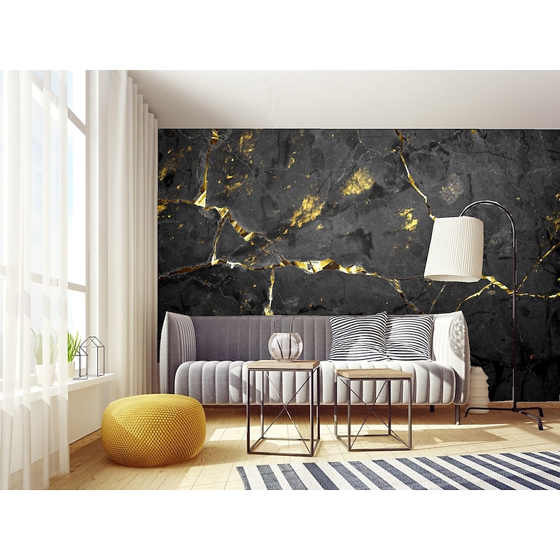 Mural Wallpaper Wall Sticker Covering Print Peel and Stick Self Adhesive Marble With Black Belt And Gold Thread Pattern PVC / Vinyl  Home Decor4
