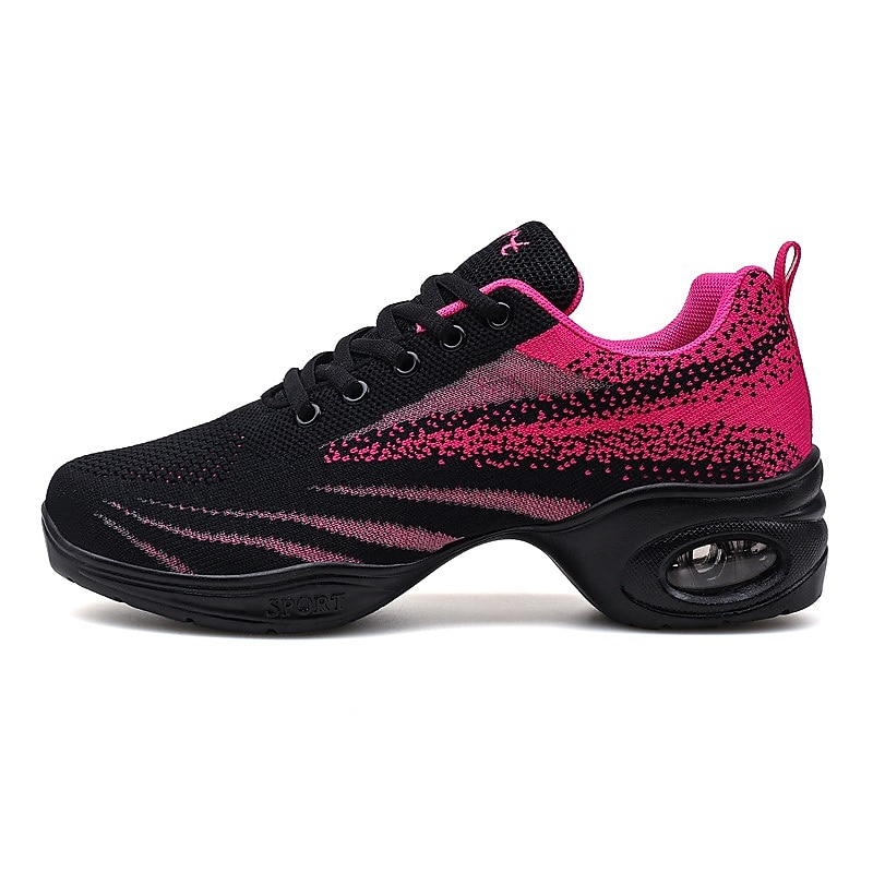 Women's Dance Sneakers Hip Hop Training Performance Practice Sneaker Thick Heel Round Toe Lace-up Adults' Black Peach Pink / White3