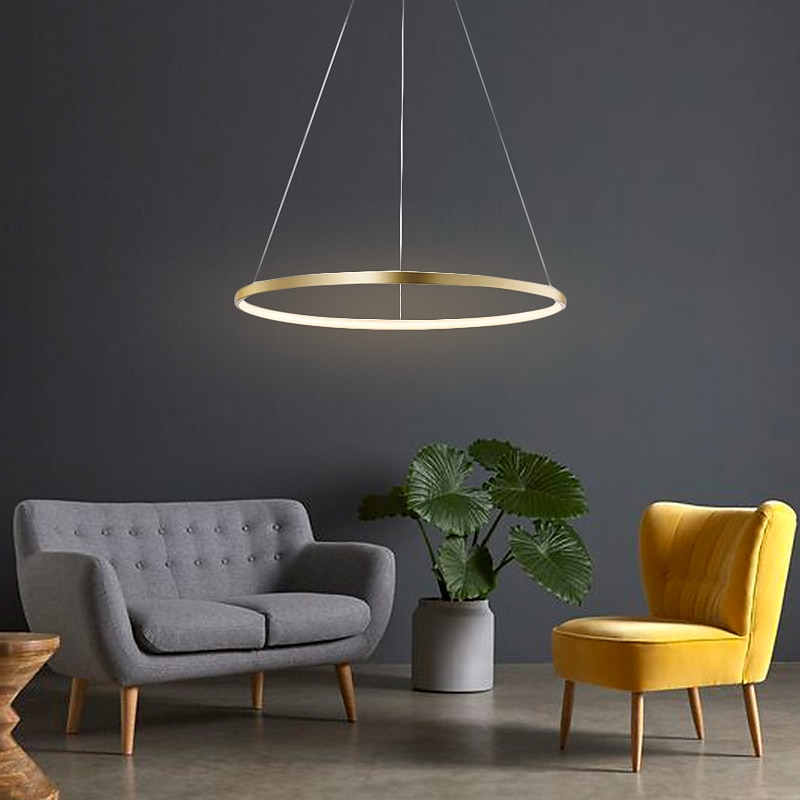 1-Light LED Pendant Light 40cm 60cm 80cm Aluminum Acrylic Circle Gold White Black Painted Finishes Dimmable for Modern Simple Home Kitchen Bedroom 25W 38W 50W ONLY DIMMABLE WITH REMOTE CONTROL4